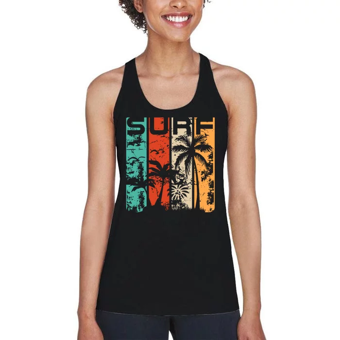 Surf Tropical Palm Tree Retro Vintage Women's Racerback Tank