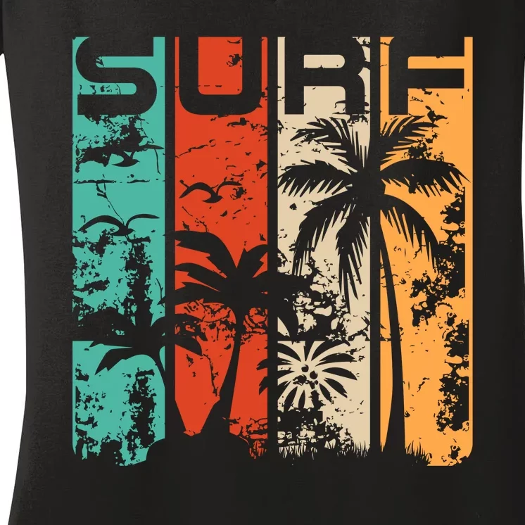 Surf Tropical Palm Tree Retro Vintage Women's V-Neck T-Shirt