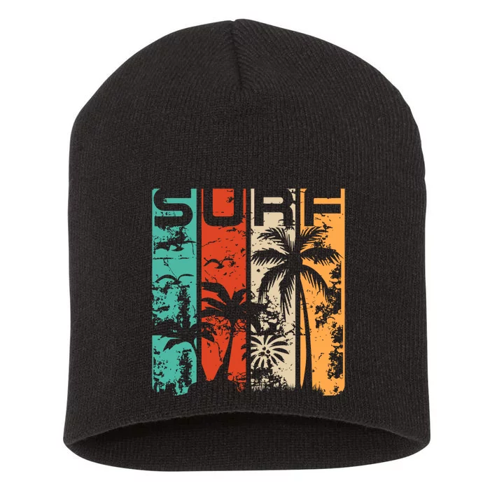 Surf Tropical Palm Tree Retro Vintage Short Acrylic Beanie