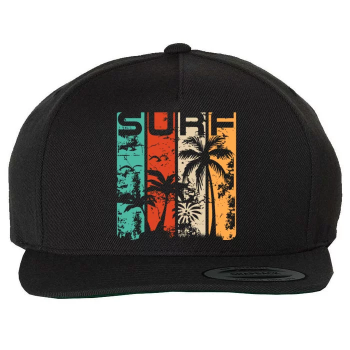 Surf Tropical Palm Tree Retro Vintage Wool Snapback Cap