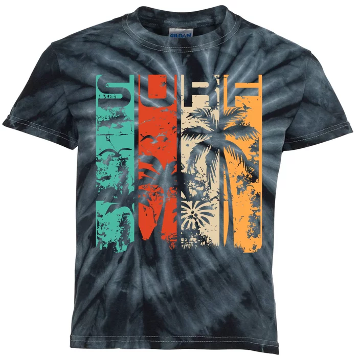 Surf Tropical Palm Tree Retro Vintage Kids Tie-Dye T-Shirt