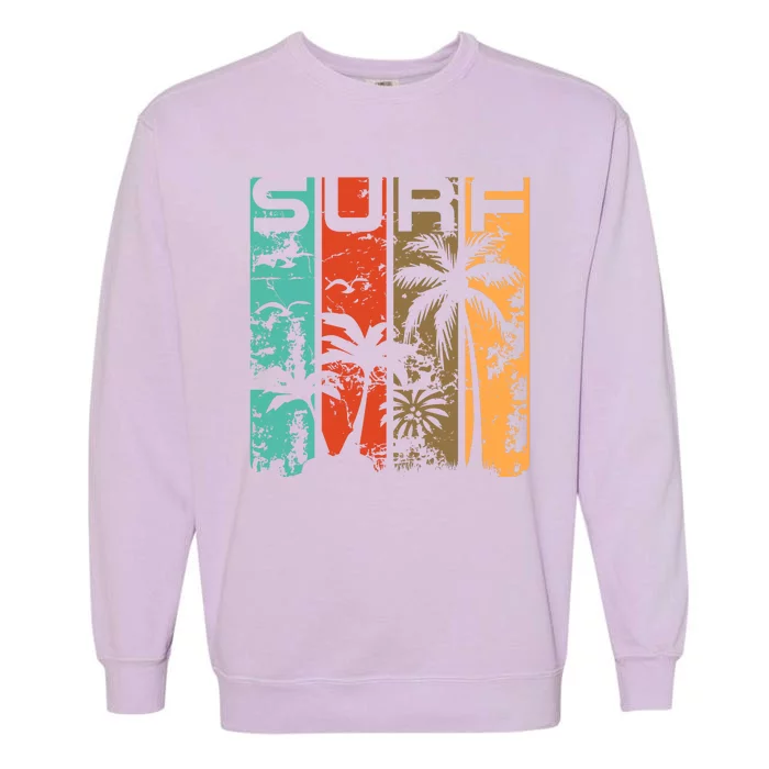 Surf Tropical Palm Tree Retro Vintage Garment-Dyed Sweatshirt