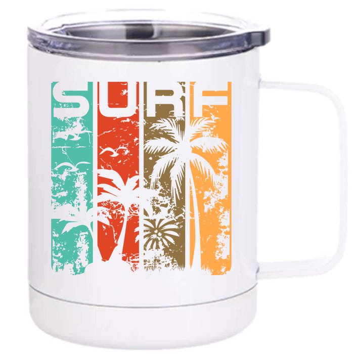 Surf Tropical Palm Tree Retro Vintage Front & Back 12oz Stainless Steel Tumbler Cup