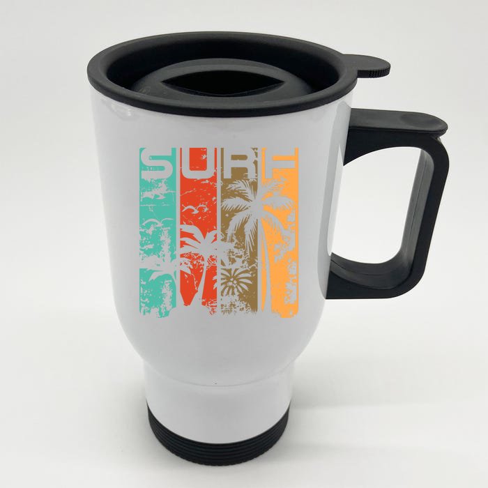 Surf Tropical Palm Tree Retro Vintage Front & Back Stainless Steel Travel Mug