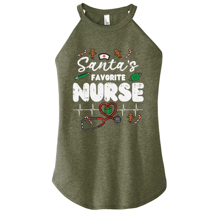 Santa's Top Pick Festive Nurse Holiday Gift Women’s Perfect Tri Rocker Tank