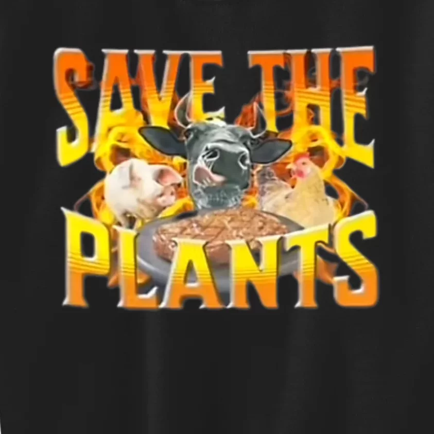 Save The Plants Eat Meat Funny Trending Kids Sweatshirt