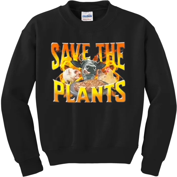 Save The Plants Eat Meat Funny Trending Kids Sweatshirt