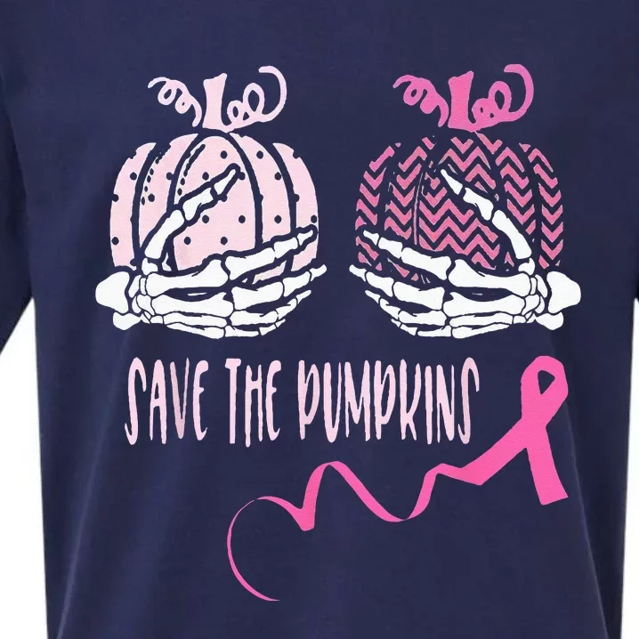 Save The Pumpkin Skeleton Hand Breast Cancer Awareness Sueded Cloud Jersey T-Shirt