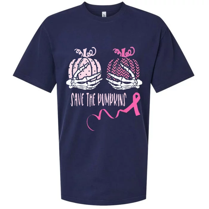 Save The Pumpkin Skeleton Hand Breast Cancer Awareness Sueded Cloud Jersey T-Shirt