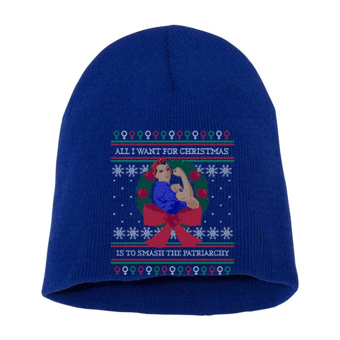 Smash The Patriarchy Ugly Christmas Sweaterstyle Gift Short Acrylic Beanie