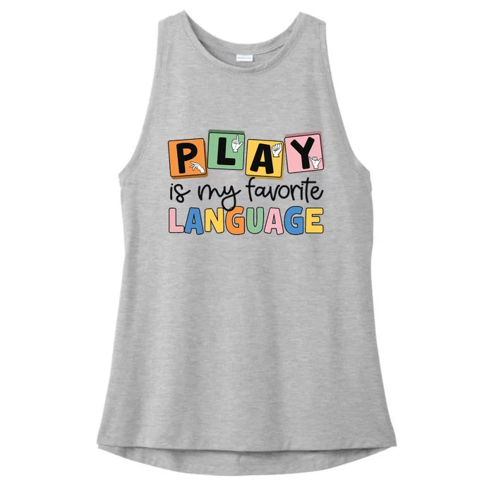 Speech Therapy Play Is My Favorite Language Slp Ladies Tri-Blend Wicking Tank