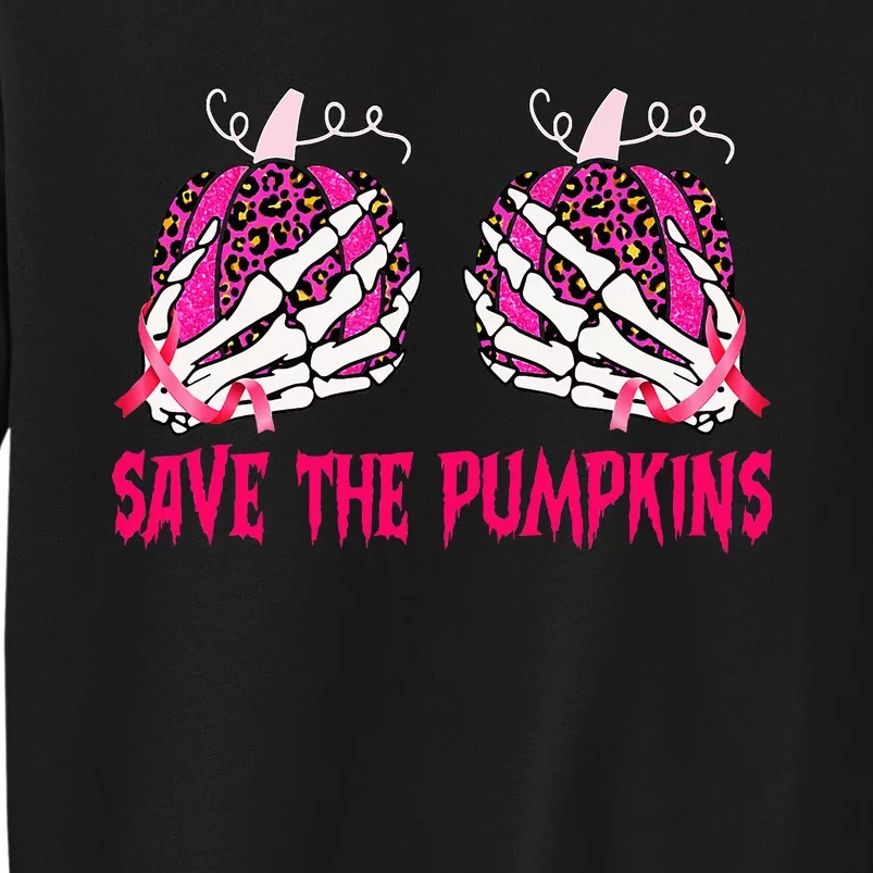 Save The Pumpkins Leopard Skeleton Breast Cancer Awareness Sweatshirt