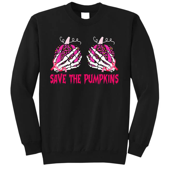 Save The Pumpkins Leopard Skeleton Breast Cancer Awareness Sweatshirt