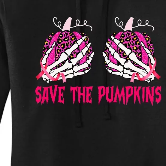 Save The Pumpkins Leopard Skeleton Breast Cancer Awareness Women's Pullover Hoodie