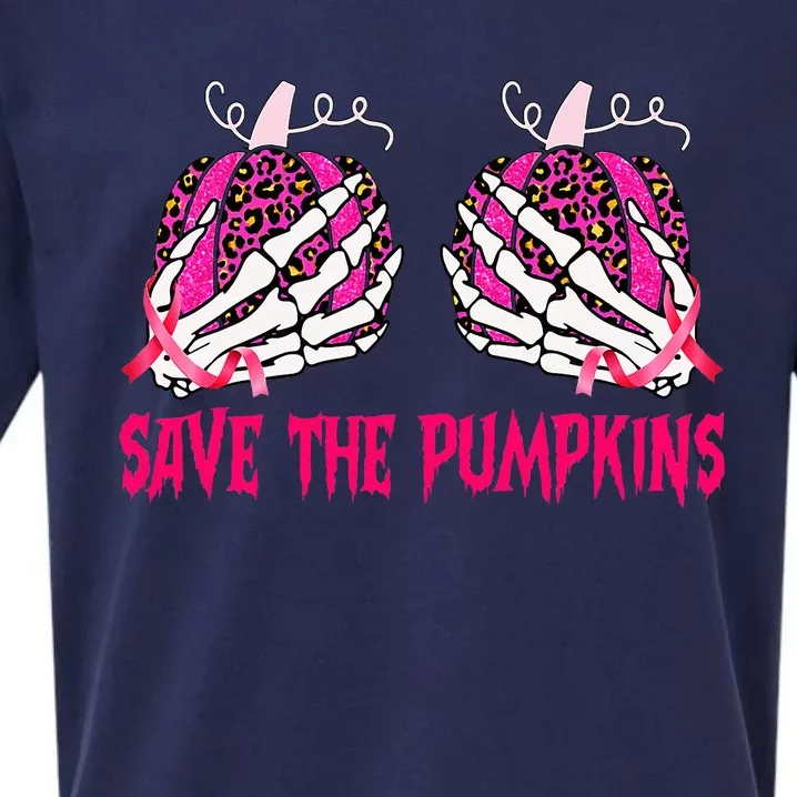 Save The Pumpkins Leopard Skeleton Breast Cancer Awareness Sueded Cloud Jersey T-Shirt