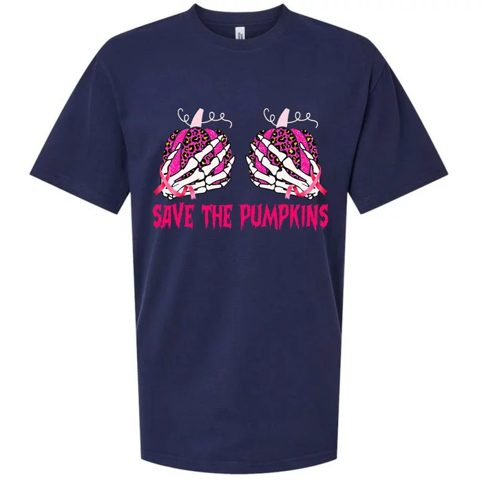 Save The Pumpkins Leopard Skeleton Breast Cancer Awareness Sueded Cloud Jersey T-Shirt