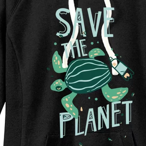 Save The Planet Turtle Earth Climate Change Global Warming Meaningful Gift Women's Fleece Hoodie