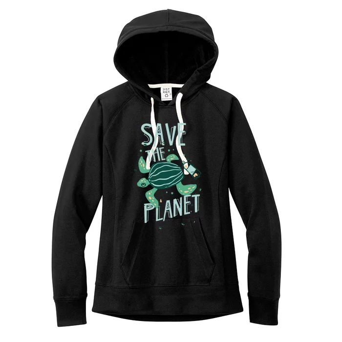 Save The Planet Turtle Earth Climate Change Global Warming Meaningful Gift Women's Fleece Hoodie