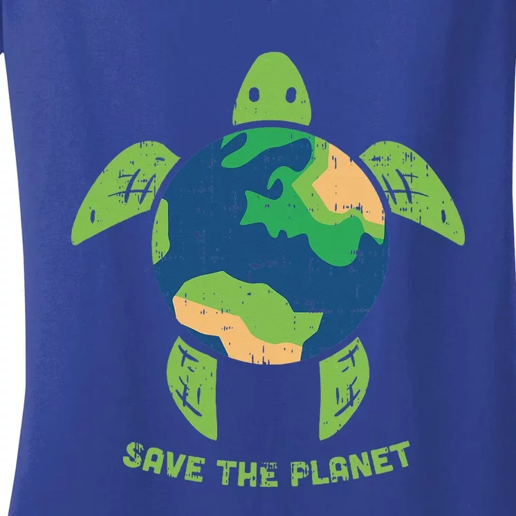 Save The Planet Earth Day Environment Turtle Women's V-Neck T-Shirt