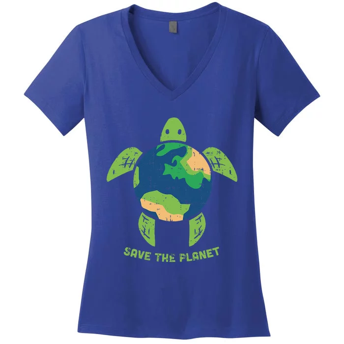 Save The Planet Earth Day Environment Turtle Women's V-Neck T-Shirt