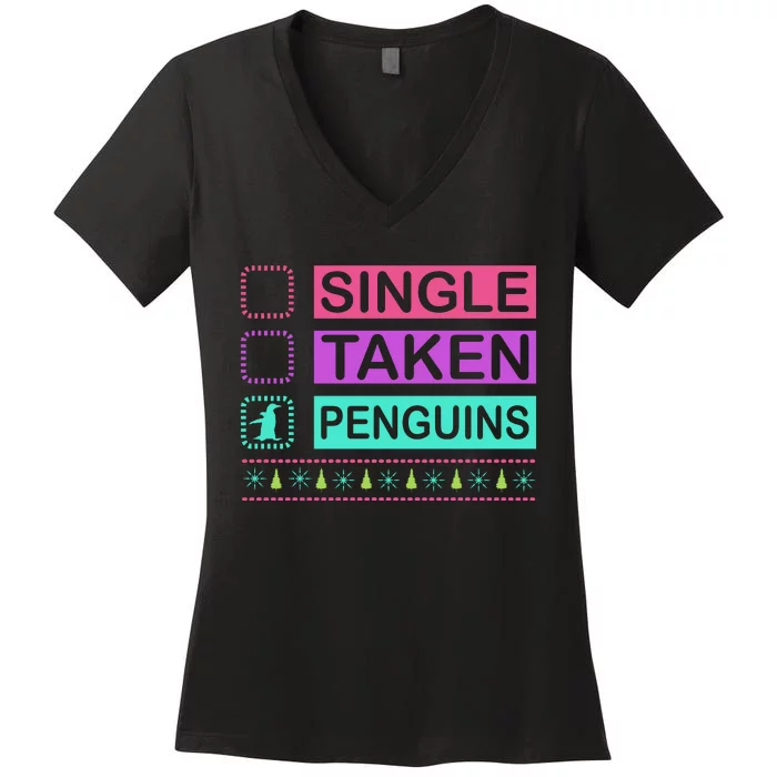 Single Taken Penguin Women's V-Neck T-Shirt