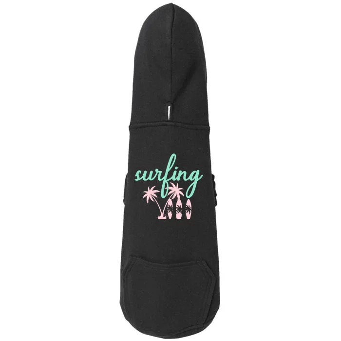 Surfing Turquoise Pink Palm Trees Surfboards Doggie 3-End Fleece Hoodie