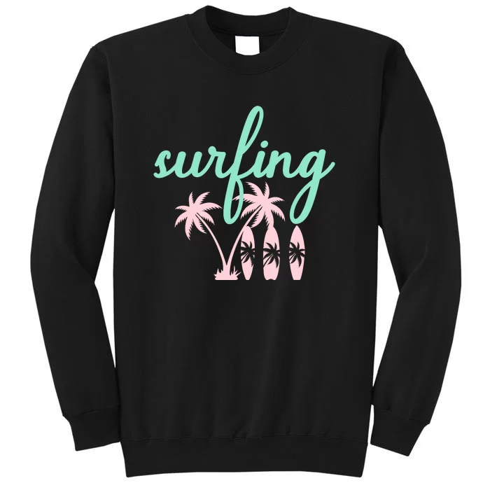 Surfing Turquoise Pink Palm Trees Surfboards Sweatshirt