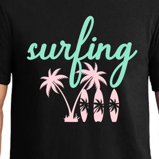 Surfing Turquoise Pink Palm Trees Surfboards Pajama Set