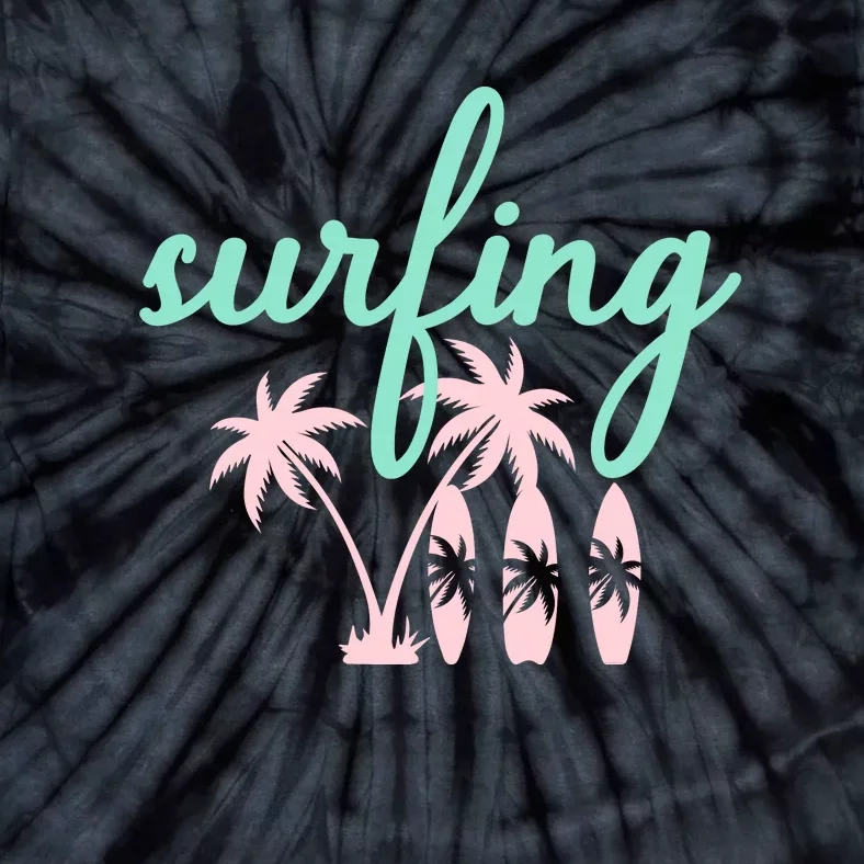 Surfing Turquoise Pink Palm Trees Surfboards Tie-Dye T-Shirt