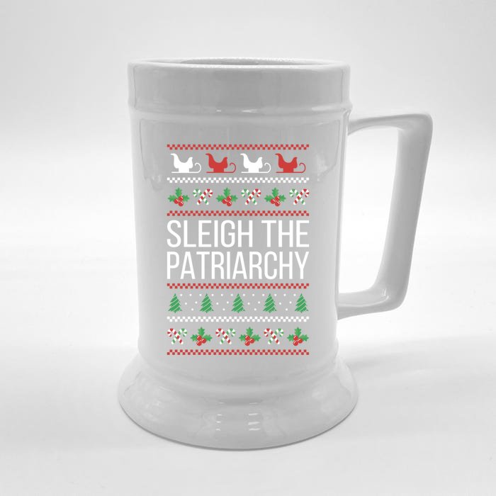 Sleigh The Patriarchy Feminist Christmas Lover Gift Front & Back Beer Stein