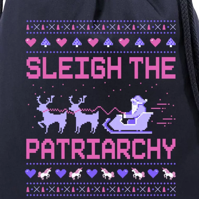 Sleigh The Patriarchy Feminist Feminism Meme Ugly Christmas Meaningful Gift Drawstring Bag