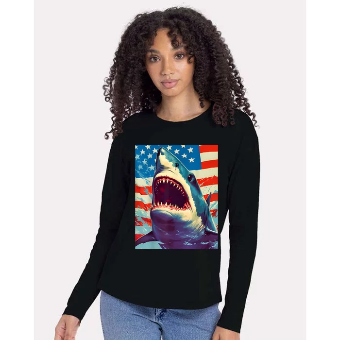 Sharks The Pop Art Patriotic Predator Womens Cotton Relaxed Long Sleeve T-Shirt