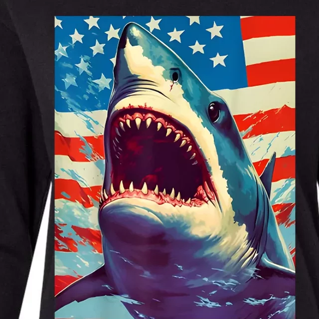 Sharks The Pop Art Patriotic Predator Womens Cotton Relaxed Long Sleeve T-Shirt