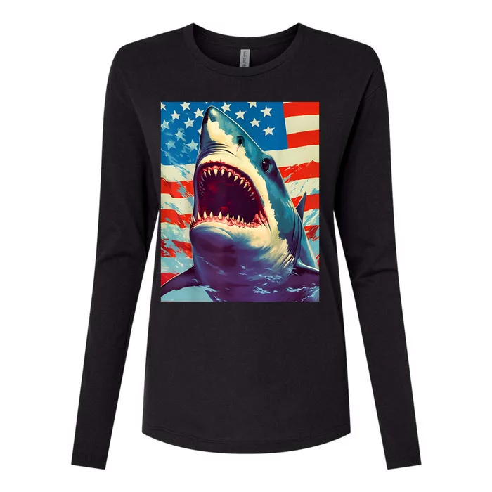 Sharks The Pop Art Patriotic Predator Womens Cotton Relaxed Long Sleeve T-Shirt