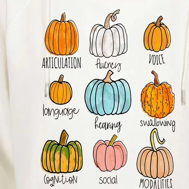 Speech Therapy Pumpkin Sped Teachers SLP Neurodiversity Fall Womens Funnel Neck Pullover Hood