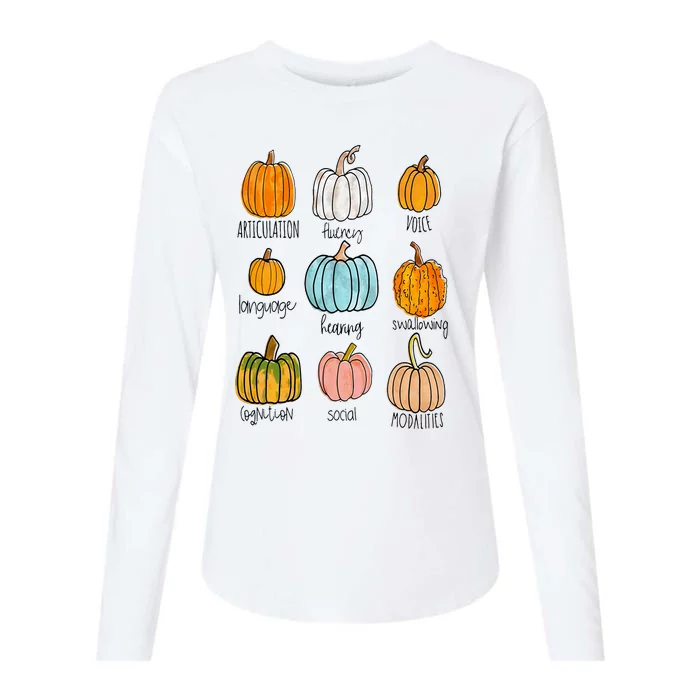 Speech Therapy Pumpkin Sped Teachers SLP Neurodiversity Fall Womens Cotton Relaxed Long Sleeve T-Shirt