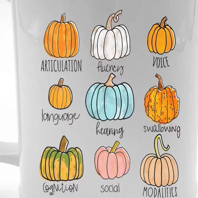 Speech Therapy Pumpkin Sped Teachers SLP Neurodiversity Fall Front & Back Beer Stein