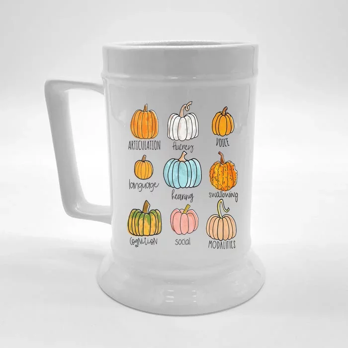 Speech Therapy Pumpkin Sped Teachers SLP Neurodiversity Fall Front & Back Beer Stein