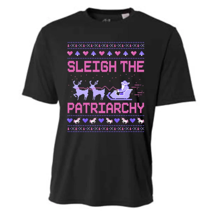 Sleigh The Patriarchy Feminist Feminism Meme Ugly Christmas Gift Cooling Performance Crew T-Shirt