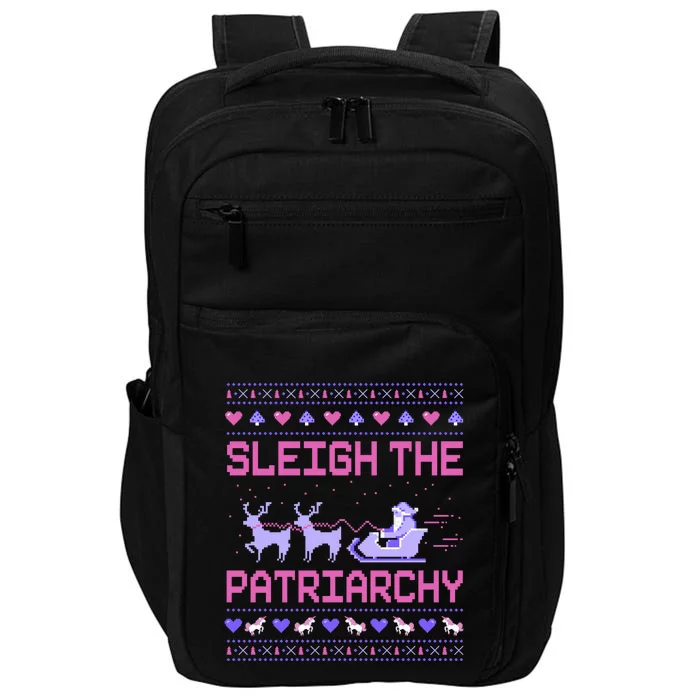 Sleigh The Patriarchy Feminist Feminism Meme Ugly Christmas Gift Impact Tech Backpack