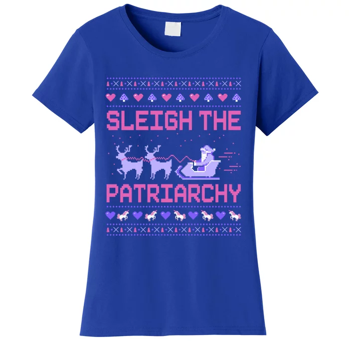 Sleigh The Patriarchy Feminist Feminism Meme Ugly Christmas Gift Women's T-Shirt