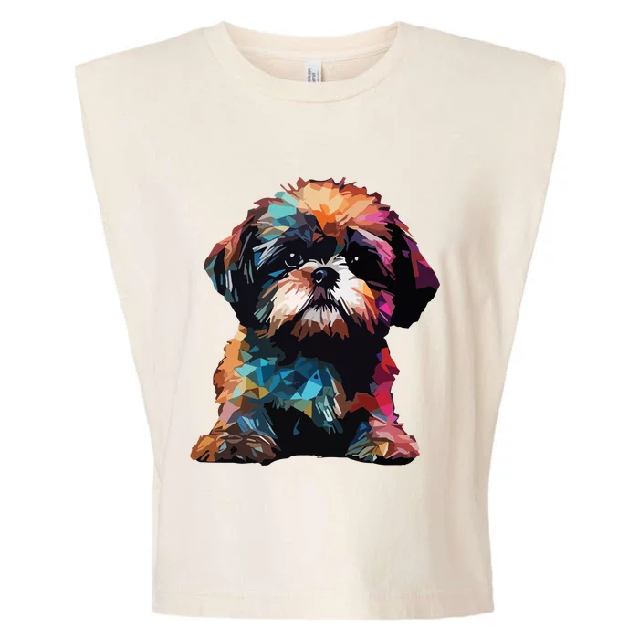 Shih Tzu Puppy Dog Pop Art Premium Garment-Dyed Women's Muscle Tee