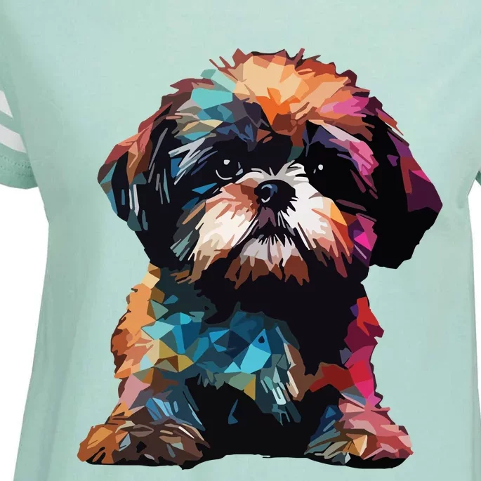 Shih Tzu Puppy Dog Pop Art Premium Enza Ladies Jersey Football T-Shirt