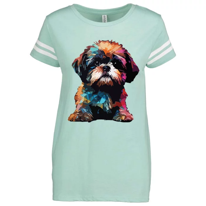 Shih Tzu Puppy Dog Pop Art Premium Enza Ladies Jersey Football T-Shirt