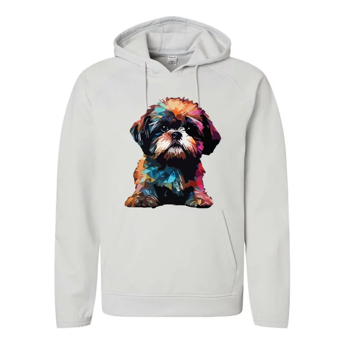 Shih Tzu Puppy Dog Pop Art Premium Performance Fleece Hoodie