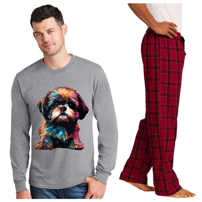 Shih Tzu Puppy Dog Pop Art Premium Long Sleeve Pajama Set