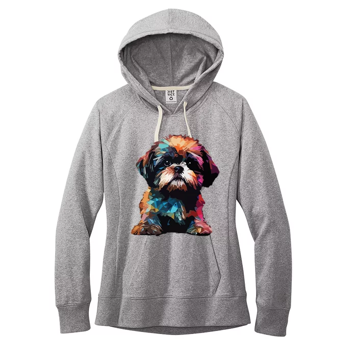 Shih Tzu Puppy Dog Pop Art Premium Women's Fleece Hoodie