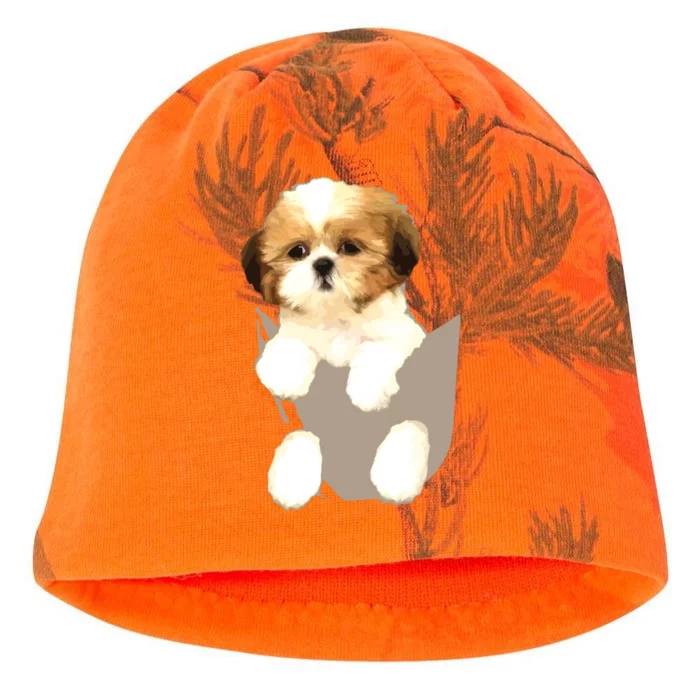 Shih Tzu Puppy In Pocket Kati - Camo Knit Beanie