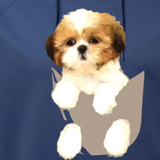 Shih Tzu Puppy In Pocket Performance Fleece Hoodie