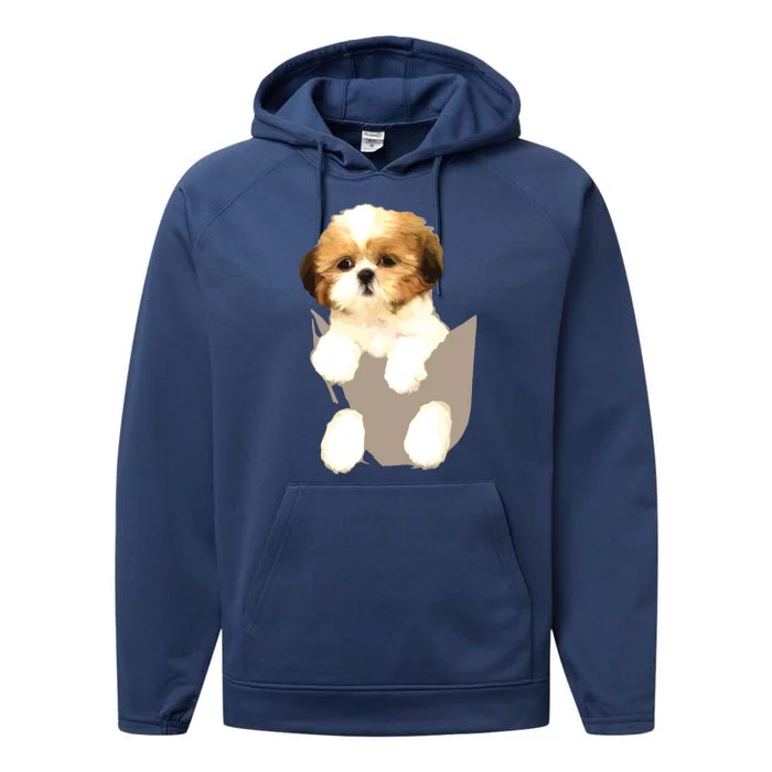 Shih Tzu Puppy In Pocket Performance Fleece Hoodie